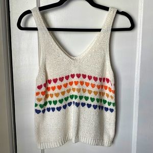 Moon & Madison Rainbow Heart Knit Tank Crop Top